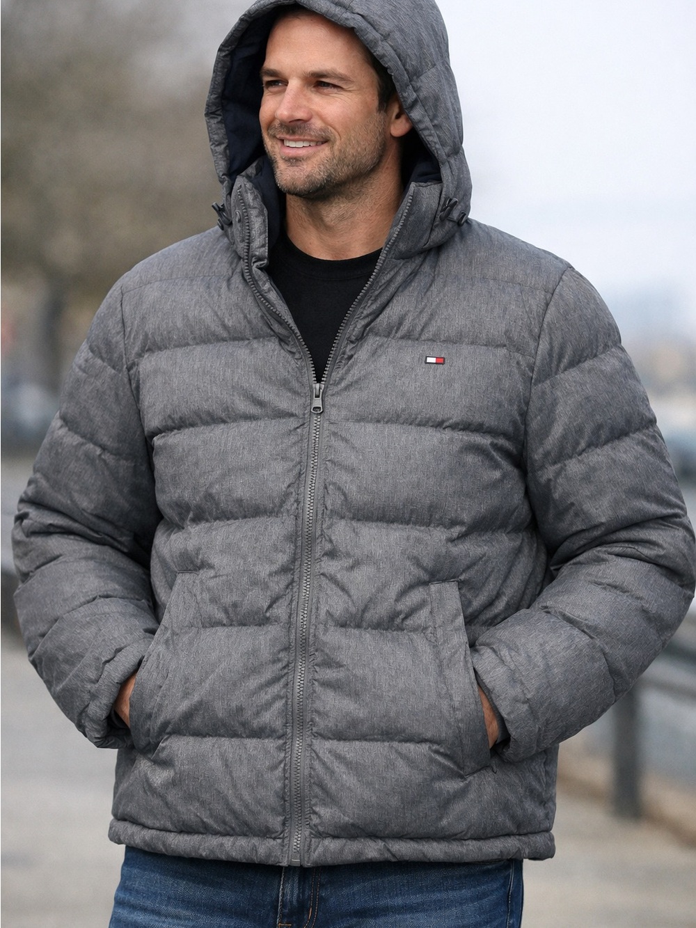 Tommy Hilfiger Men's Heather Gray Hooded Puffer Jacket 2XLT